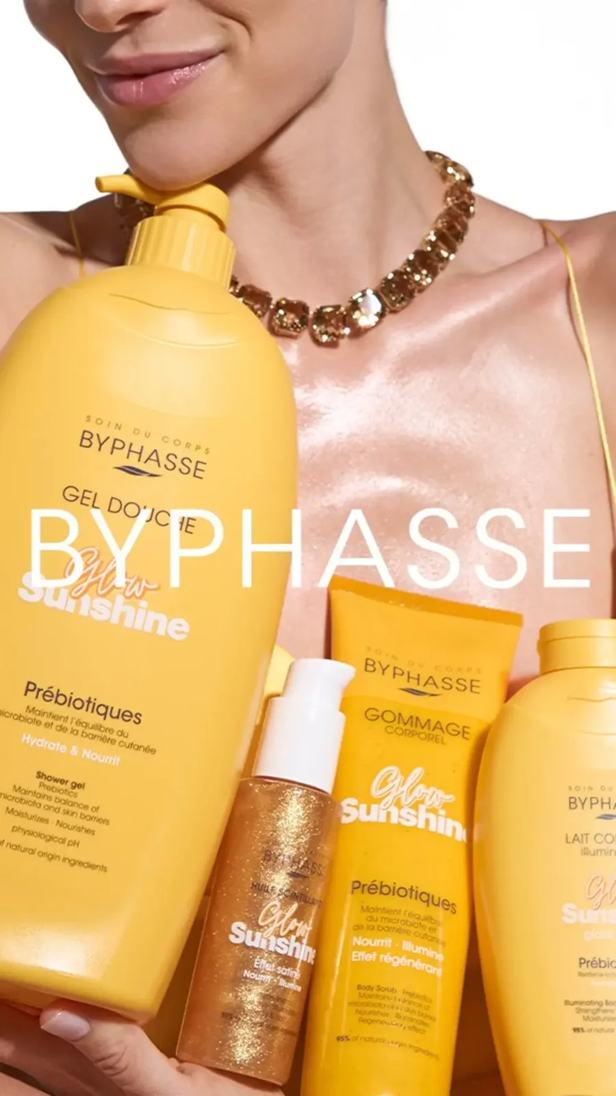 Imagen de campaña Byphasse Glow Sunshine con producto amarillo — estilismo de Manel Guisado