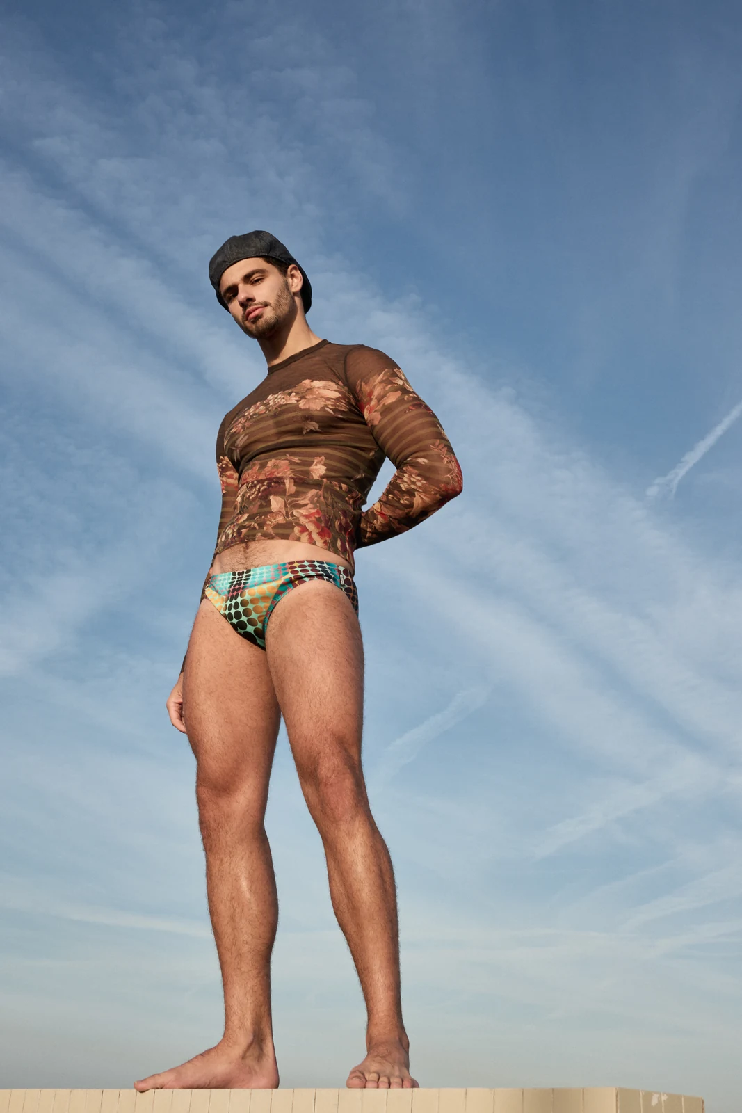 Swimwear silhouette under blue sky for Victor Magazine Brasil — styling by Manel Guisado